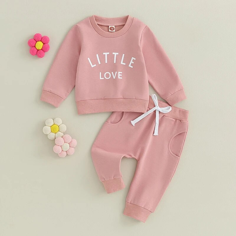 Baby Girls 2 részes ruha, betűkkel nyomott hosszú ujjú, nyakú pulóver elasztikus derékkal, melegítőnadrág őszi ruhákkal