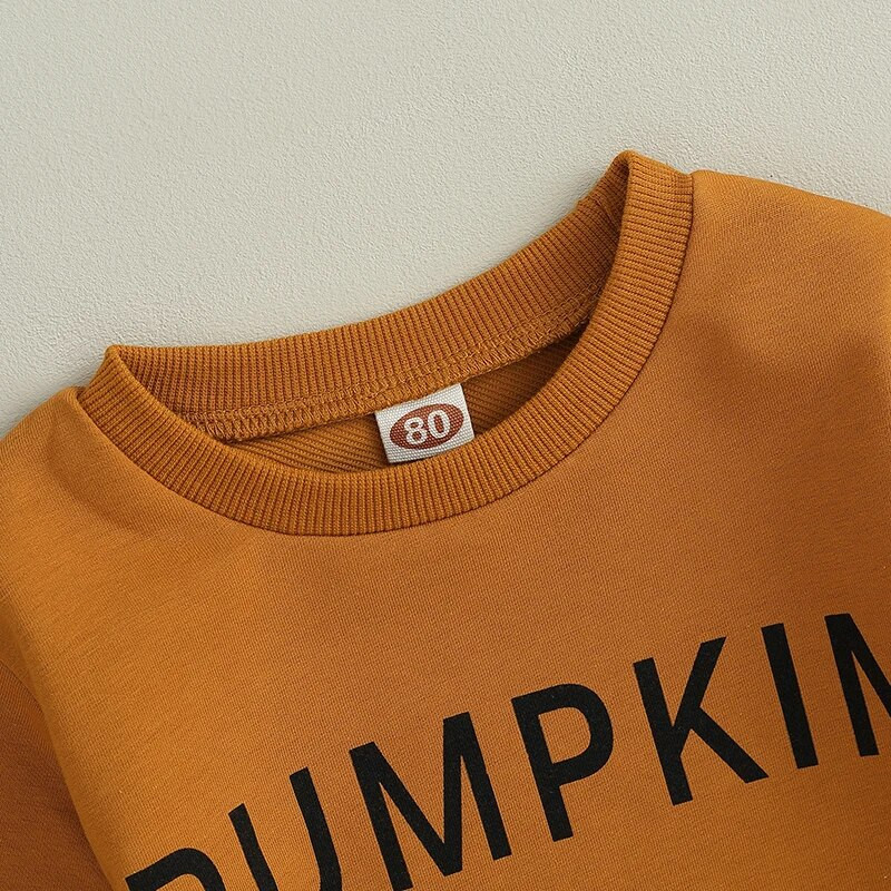 Tipegő lányok Halloween ruhák Betűs, hosszú ujjú pulóver és sakktáblás mintás flare nadrág szett Aranyos ruhák