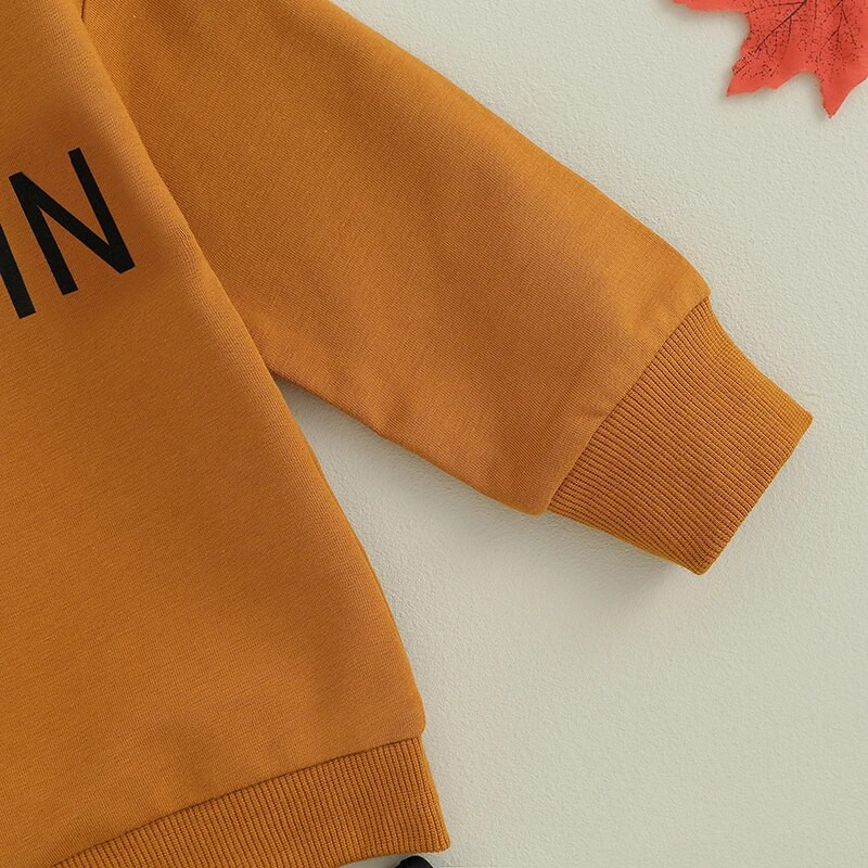 Tipegő lányok Halloween ruhák Betűs, hosszú ujjú pulóver és sakktáblás mintás flare nadrág szett Aranyos ruhák