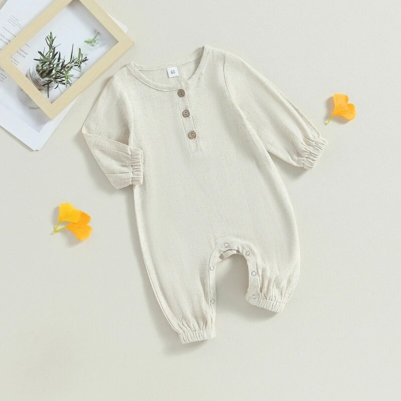 Kisgyermek baba aranyos alsónadrág, egyszínű gombos hosszú ujjú kombiné újszülött őszi ruhákhoz