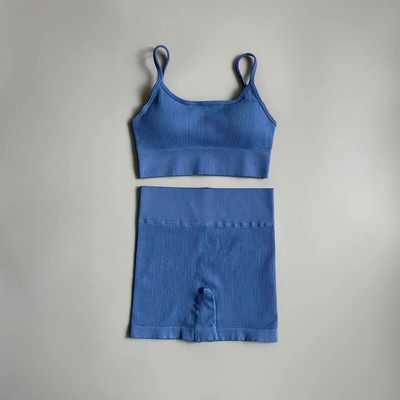 Zökkenőmentes jóga szett tornaruhák rövidnadrággal Crop Top sportmelltartó Női rövidnadrág 2 részes szett Futó edzés ruházat Fitness ruházat