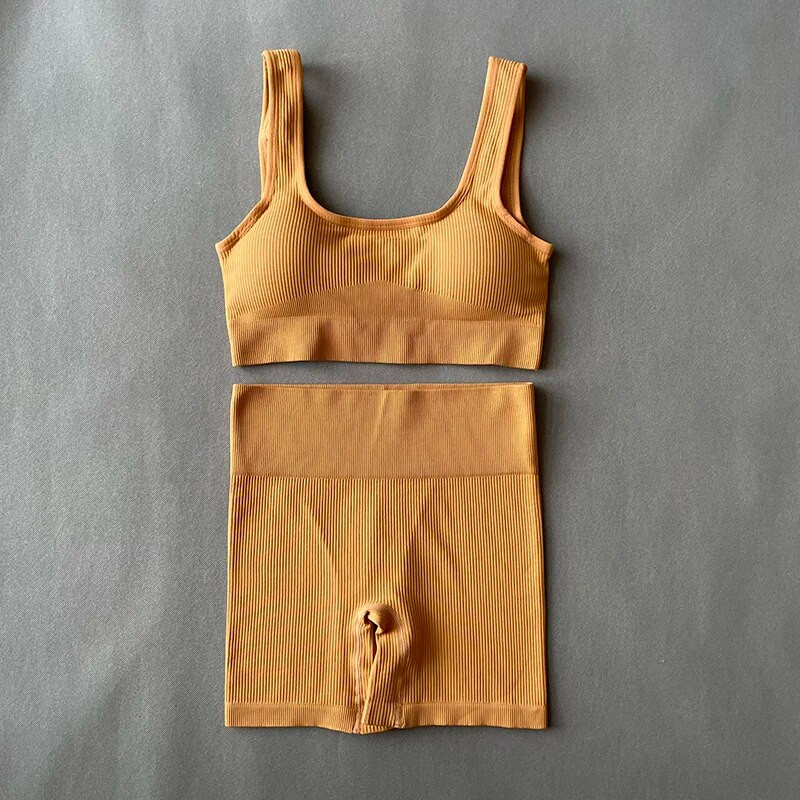 Női sportruházat Zökkenőmentes jóga szett Szexi szögletes gallér sport melltartó felsők öltönyök rövidnadrággal edzőterem fitnesz ruházat ujjatlan tréningruha