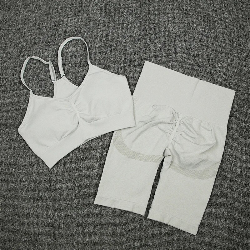 ATHVOTAR 2 db Női sportruha edzőtermi szett Szexi melltartó varrat nélküli rövidnadrág edzés Futóruházat Edzőtermi viselet Atlétikai jóga szett