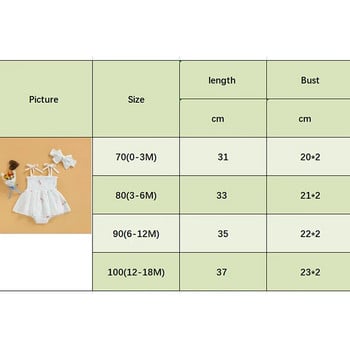Лятна принцеса Бебешки гащеризон без ръкави Рокля с флорална бродерия Меко памучно боди + костюм с лента за глава