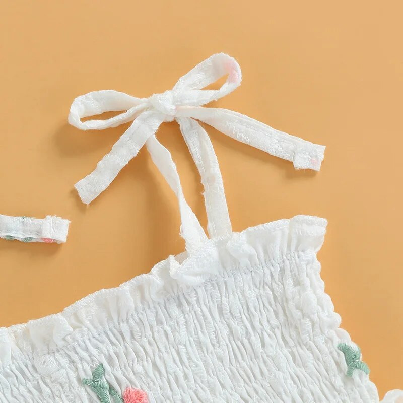 Nyári hercegnő csecsemő baba lány ujjatlan jumpsuit Romper ruha virágos hímzés, dörzsölt puha pamut body + fejpántos öltöny