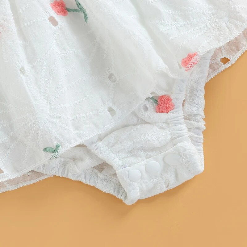 Nyári hercegnő csecsemő baba lány ujjatlan jumpsuit Romper ruha virágos hímzés, dörzsölt puha pamut body + fejpántos öltöny