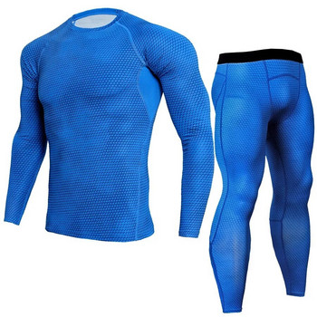 Мъжка спортна тениска за бягане + Панталони Комплект чорапогащи Нов мъжки фитнес костюм Дишащ бързосъхнещ къс ръкав 2 части S-3XL