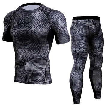Ανδρικό αθλητικό μπλουζάκι για τρέξιμο + παντελόνι Σετ καλσόν Νέο ανδρικό κοστούμι γυμναστικής που αναπνέει γρήγορα κοντό μανίκι 2 τεμαχίων S-3XL