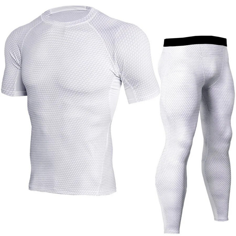 Férfi Futó Sportpóló + Nadrág Harisnya Szett Új Férfi Fitness Ruha Légáteresztő Gyorsan száradó rövid ujjú 2 db S-3XL