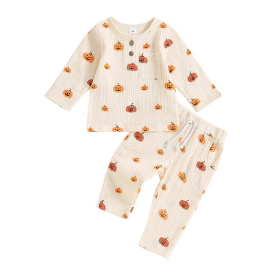 ma&baby 0-3Y Halloween Toddler Βρέφος Νεογέννητο Βρέφος Αγόρι Κοριτσάκι Σετ Ρούχα Κολοκύθας στάμπα μακρυμάνικο παντελόνι Στολή ΚοστούμιαS