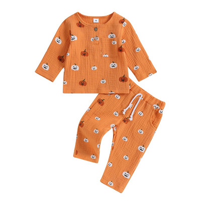 ma&baby 0-3Y Halloween Toddler Βρέφος Νεογέννητο Βρέφος Αγόρι Κοριτσάκι Σετ Ρούχα Κολοκύθας στάμπα μακρυμάνικο παντελόνι Στολή ΚοστούμιαS