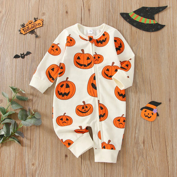 Ma&Baby 0-2Y 1st Halloween Baby Boy костюми Новородени бебета Малки деца Бебешки тиквен гащеризон Комбинезон с дълъг ръкав Облекло с цип