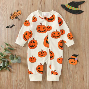 Ma&Baby 0-2Y 1st Halloween Baby Boy костюми Новородени бебета Малки деца Бебешки тиквен гащеризон Комбинезон с дълъг ръкав Облекло с цип