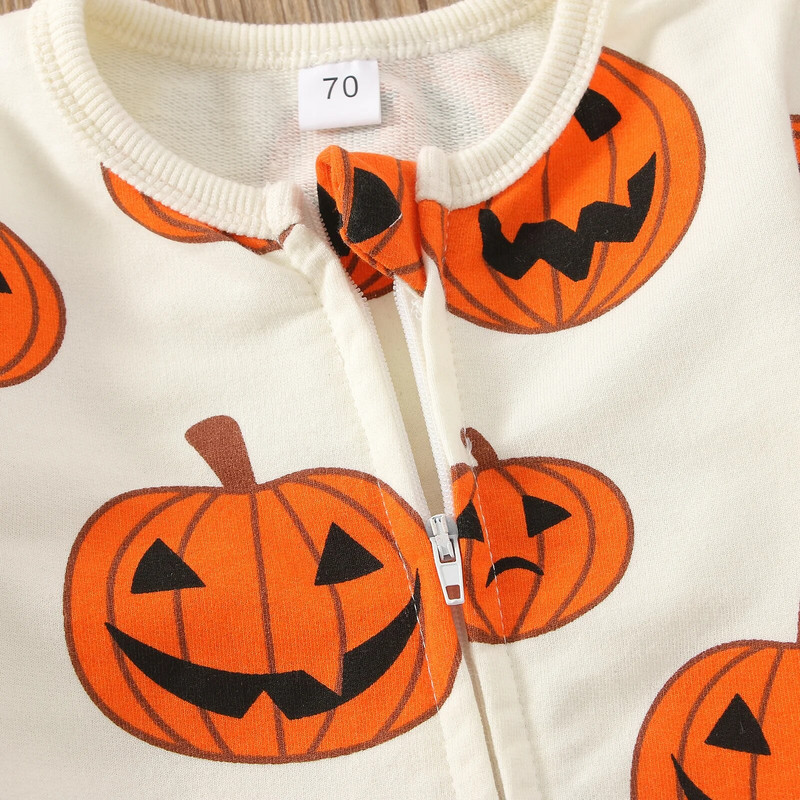 Ma&Baby 0-2Y 1. Halloween baba fiú jelmezek újszülött kisgyermek baba tök Jumpsuit játszóruha hosszú ujjú cipzáras ruházat