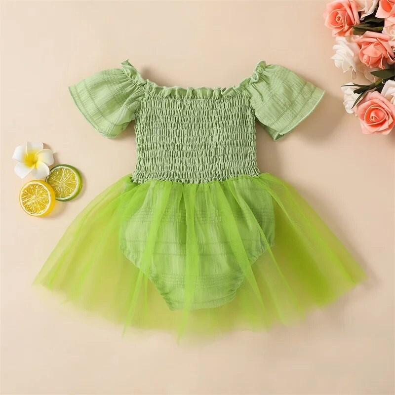 Kislányok Nyári Romperek Body Ruha Princess Solid Fodrok Rövid ujjú Jumpsuitek Tüll Szoknyák Ruhák