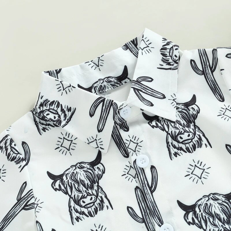 Újszülött csecsemők kisfiúk ruházata babanadrág rövid ujjú hajtóka, geometrikus mintás kombiné, alkalmi tavaszi nyári felsők