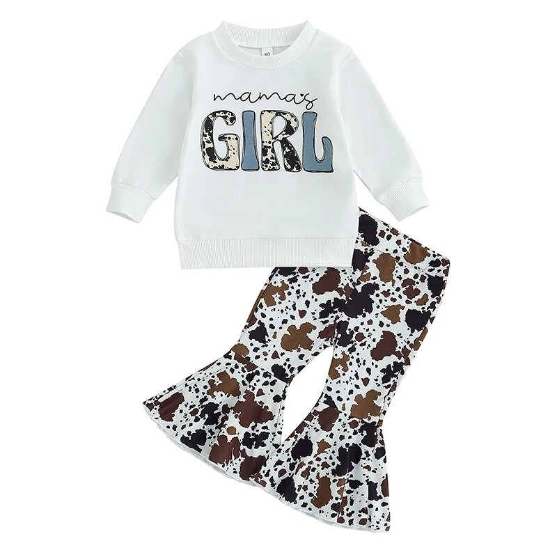 Lánygyerek nadrág szett, hosszú ujjú, betűkkel nyomtatott pulóver elasztikus derékfoltokkal, nyomott nadrág szett