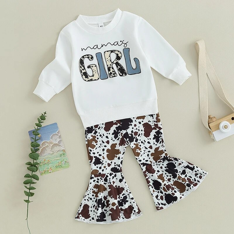 Lánygyerek nadrág szett, hosszú ujjú, betűkkel nyomtatott pulóver elasztikus derékfoltokkal, nyomott nadrág szett