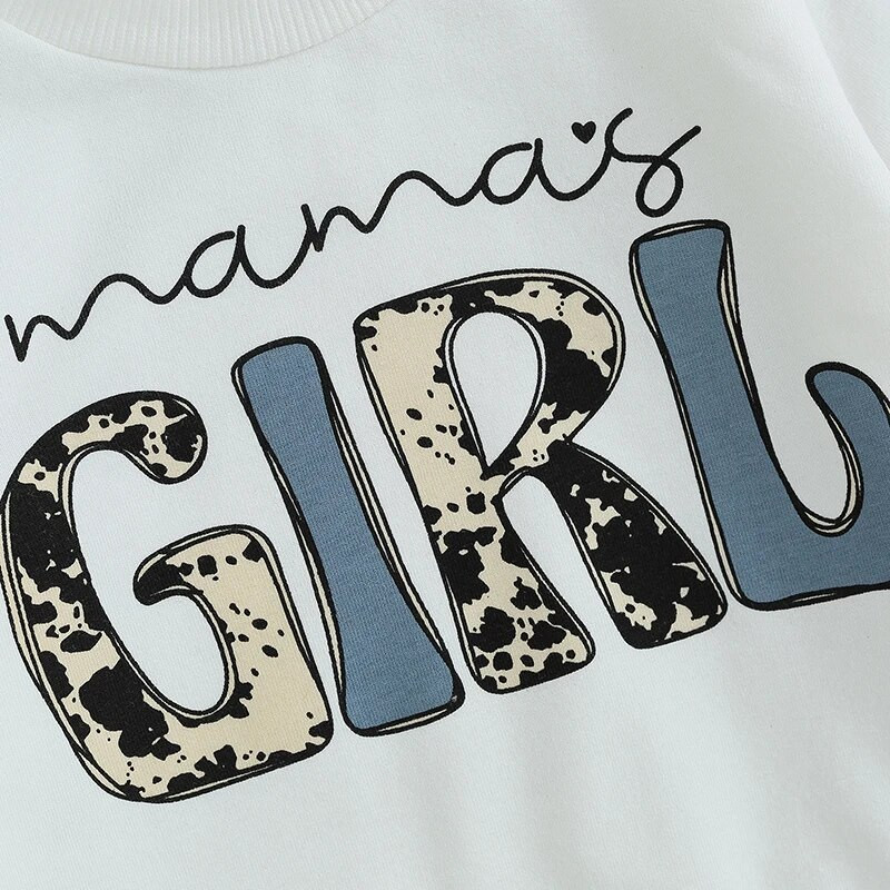 Lánygyerek nadrág szett, hosszú ujjú, betűkkel nyomtatott pulóver elasztikus derékfoltokkal, nyomott nadrág szett