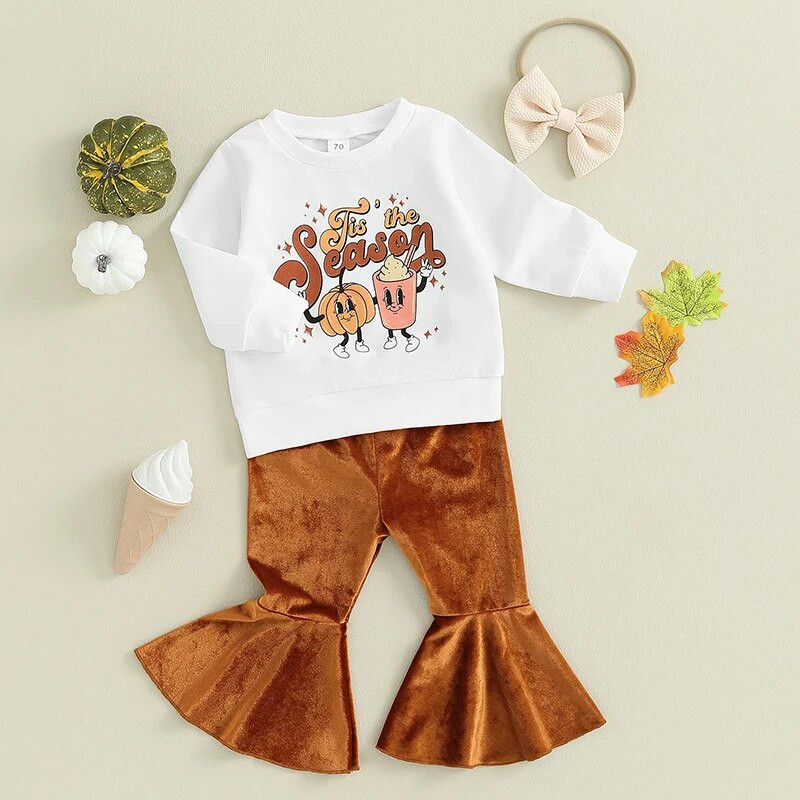 Kislányok 3 db Halloween ruhák, hosszú ujjú felsők + bársony nadrágok + fejpántos szett kisgyermek ruhák