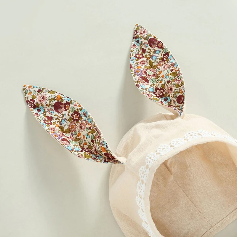 Csecsemő baba lány húsvéti body, ujjatlan virágmintás nyuszifül játszóruha rajzfilm sapkával