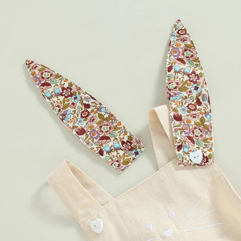 Csecsemő baba lány húsvéti body, ujjatlan virágmintás nyuszifül játszóruha rajzfilm sapkával