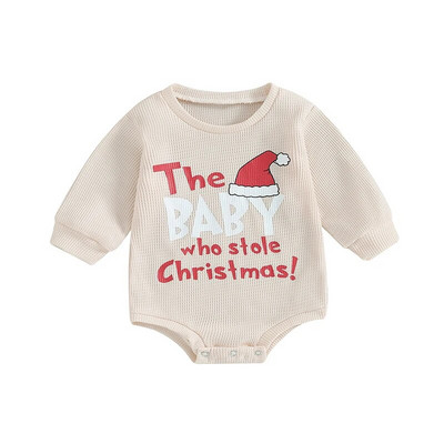 ma&baby 0-24M Χριστουγεννιάτικο νεογέννητο μωρό κοριτσάκι αγόρι καπέλο γράμμα τύπωμα μακρυμάνικη φόρμα βάφλα Χριστουγεννιάτικες στολές