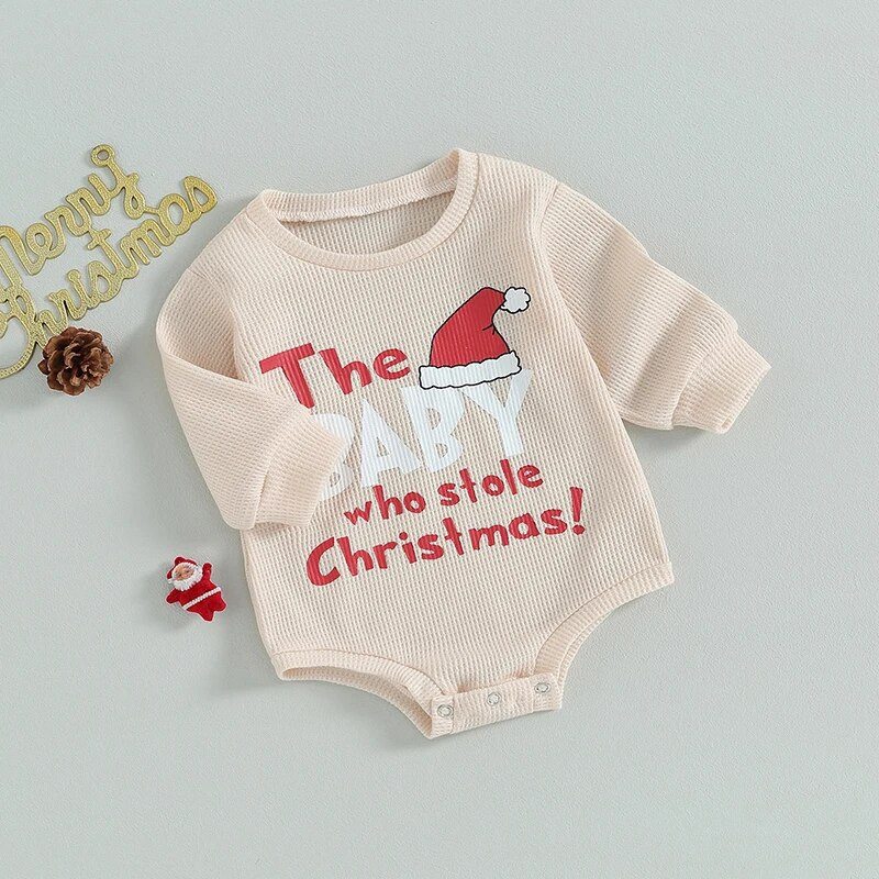 ma&baby 0-24h karácsonyi újszülött csecsemő baba lány fiú nadrág levél kalap nyomtatás hosszú ujjú gofri jumpsuit karácsonyi jelmezek