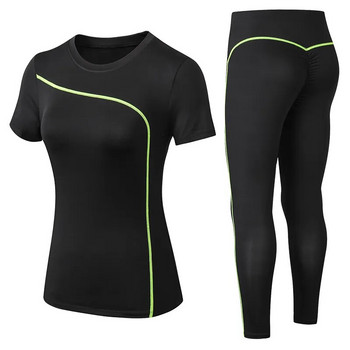 Σετ Yoga Quick Dry 2 τεμαχίων Γυναικείο κοντομάνικο μακρύ παντελόνι Υπαίθριο αθλητικό κοστούμι γυμναστικής Plus Size Αθλητική στολή για γυναίκα