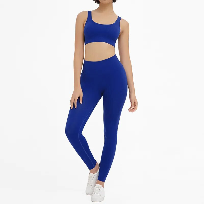 2 részes Seamless Fitness Női Jóga Öltöny Edzőterem Push Up Ruházat Edzés Sport Szett Párnázott Sportmelltartó Magas derekú Legging Sportruházat