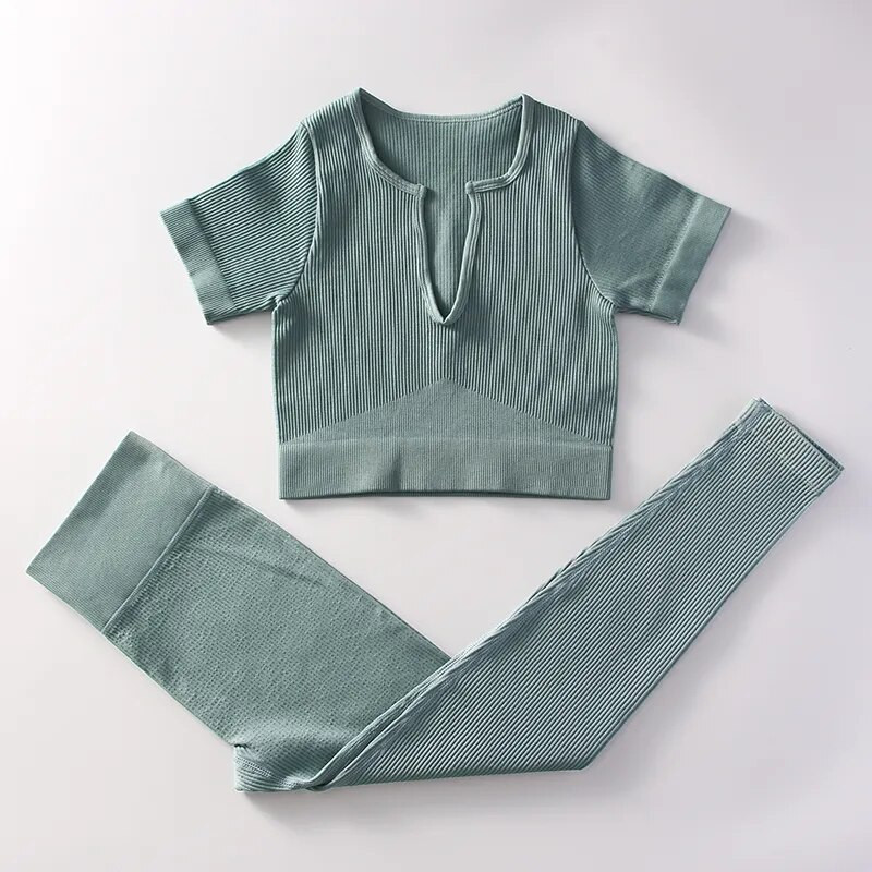 2db Varrat nélküli jóga szett női tréningruha Acid Wash Crop felső póló Magas derekú rövidnadrág Tornaruhák Sport öltöny Edzőruha szettek