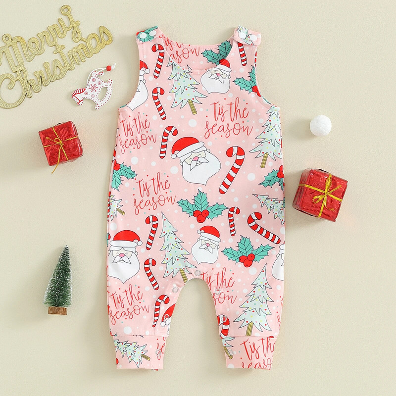 ma&baby 0-18M karácsonyi újszülött csecsemő baba lány fiú jumpsuit Aranyos Mikulás szarvas cukorka mintás nadrág ujjatlan karácsonyi jelmezek