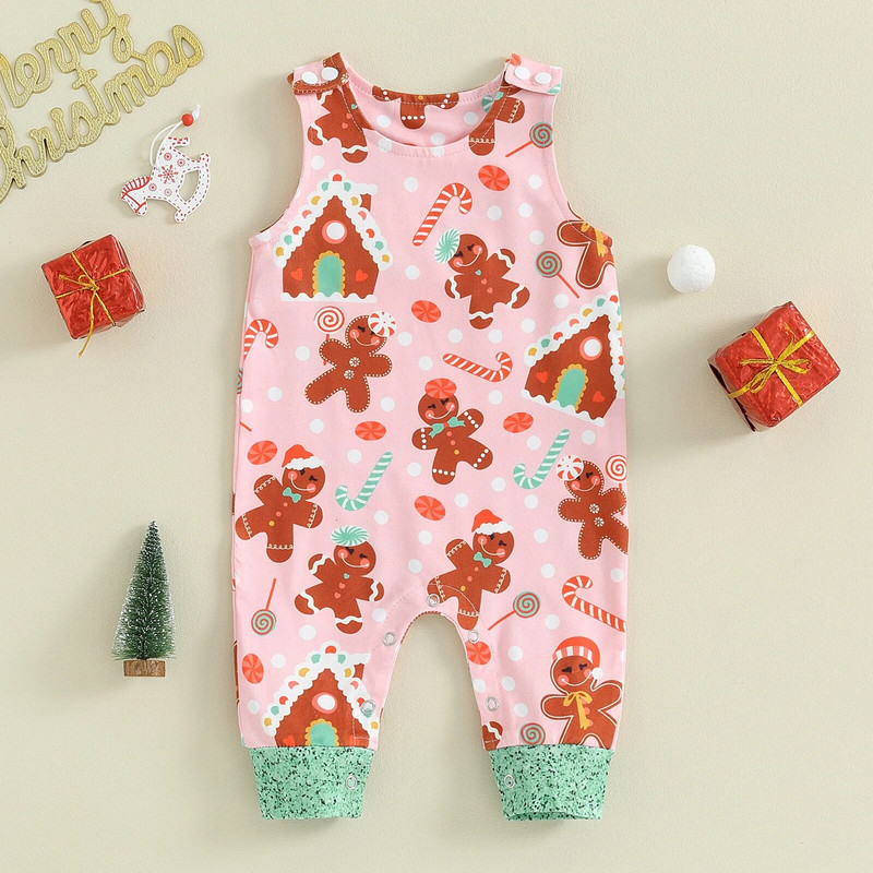 ma&baby 0-18M karácsonyi újszülött csecsemő baba lány fiú jumpsuit Aranyos Mikulás szarvas cukorka mintás nadrág ujjatlan karácsonyi jelmezek