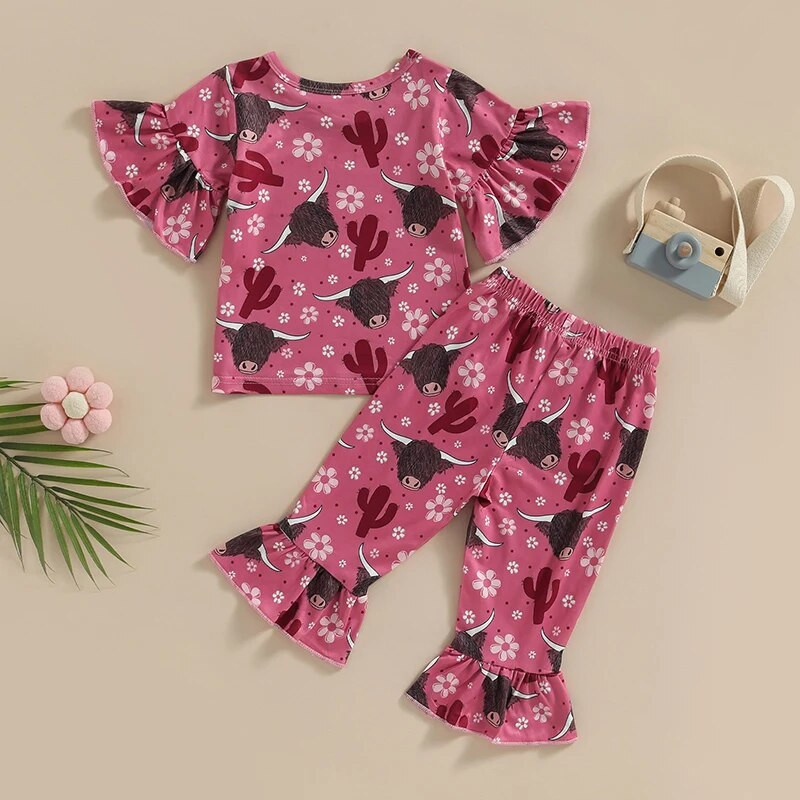 Kislány nadrágkosztüm, alkalmi utcai parti, rövid ujjú kerek nyakú bika felsők + fodros nadrág