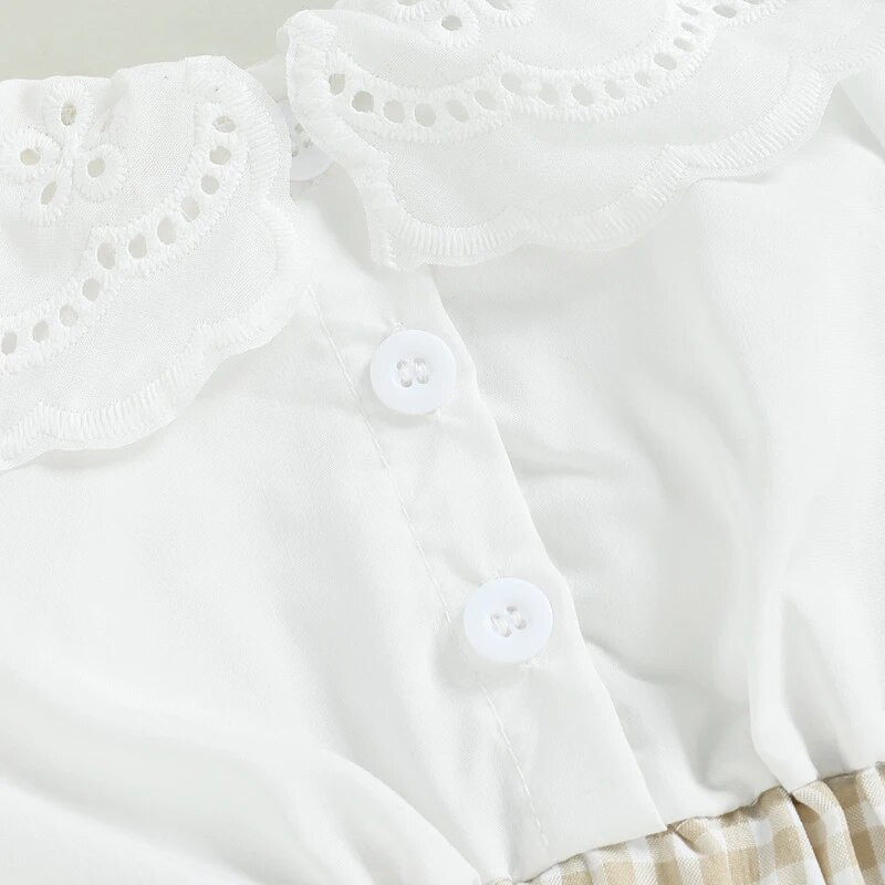 2 DB Totyogó Gyerekek Kislány Ruhák Nyak Fodros Kockás Patchwork Jumpsuit nyári Ujjatlan Body Napsuit Outfitek Fejpánt