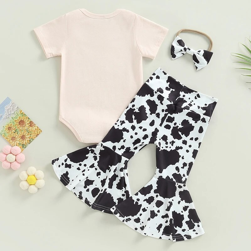 Kisgyermek lányok ruhái rövid ujjú körgallér Bull Head nadrág felsők csengő alsó nadrágok alkalmi fejpánt ruhák