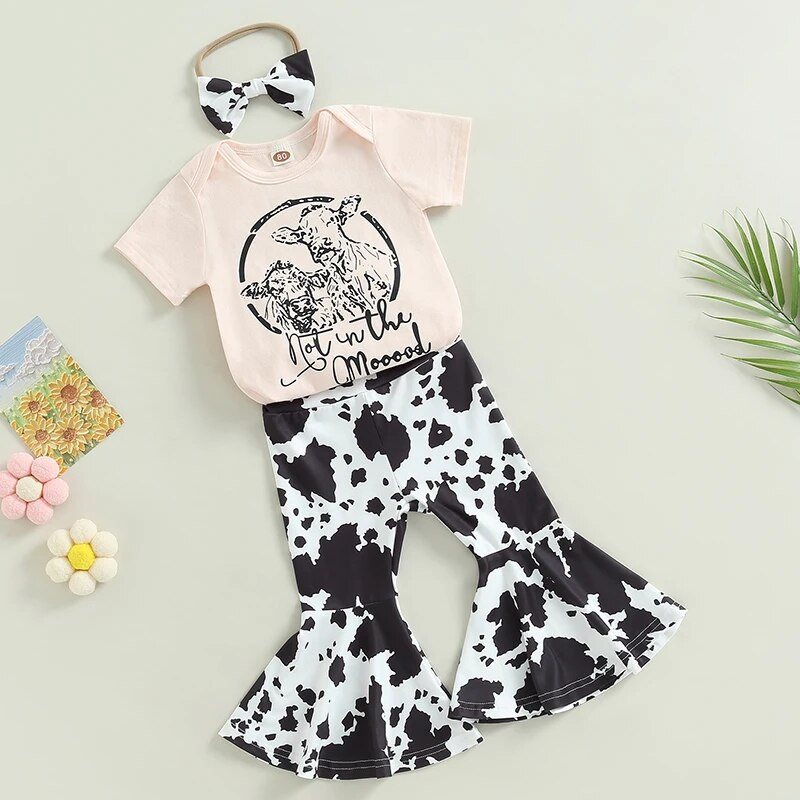 Kisgyermek lányok ruhái rövid ujjú körgallér Bull Head nadrág felsők csengő alsó nadrágok alkalmi fejpánt ruhák