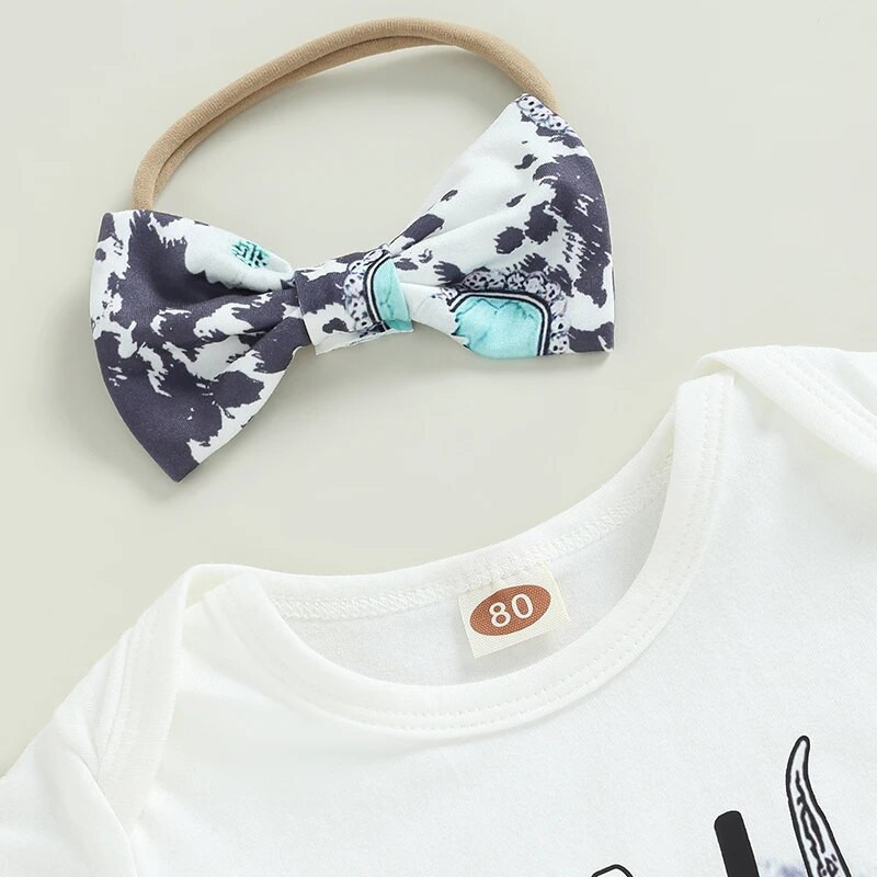 Kisgyermek lányok ruhái rövid ujjú körgallér Bull Head nadrág felsők csengő alsó nadrágok alkalmi fejpánt ruhák