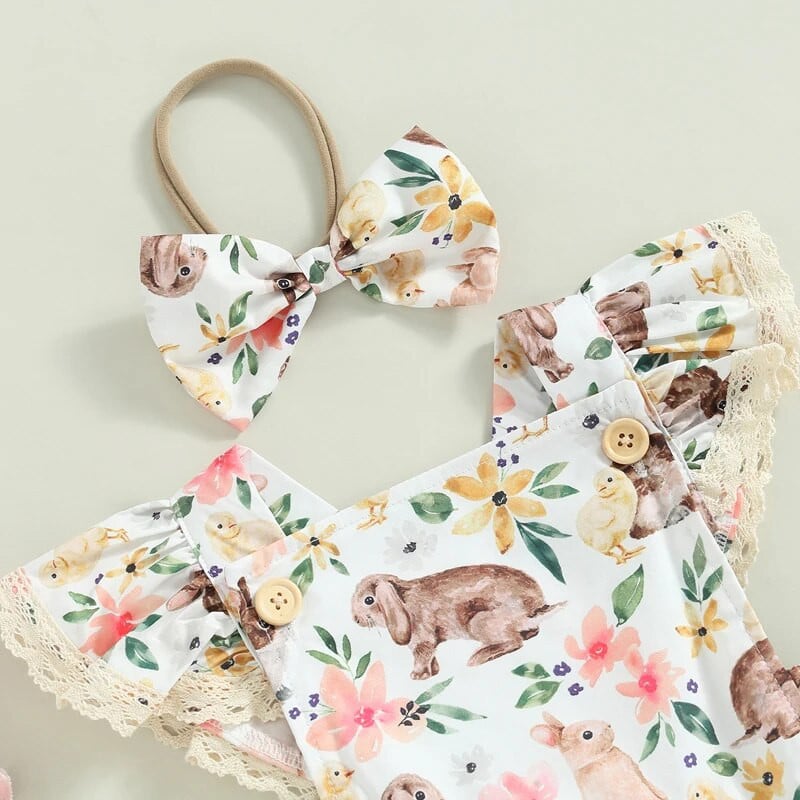 Kislány 2db húsvéti ruhák, légy ujjú, négyzet alakú nyakú fodros fodros masnis fejpánt készlettel