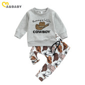 ma&baby 0-3Y Νεογέννητο Βρέφος νήπιο Βρεφικά αγόρια Κοριτσίστικα Σετ Ρούχα Cowboy Cow Print Letter Tops Παντελόνια Φθινοπωρινά Ανοιξιάτικα ρούχα
