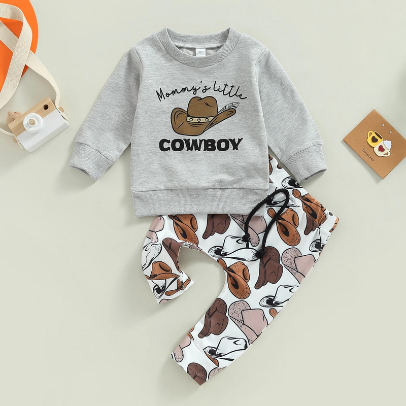 ma&baby 0-3Y Újszülött Kisgyermek Kisbaba Fiúk Lányok Ruhakészlet Cowboy Tehén Levelek Felsők Nadrágok Őszi Tavaszi Ruházat Felszerelések
