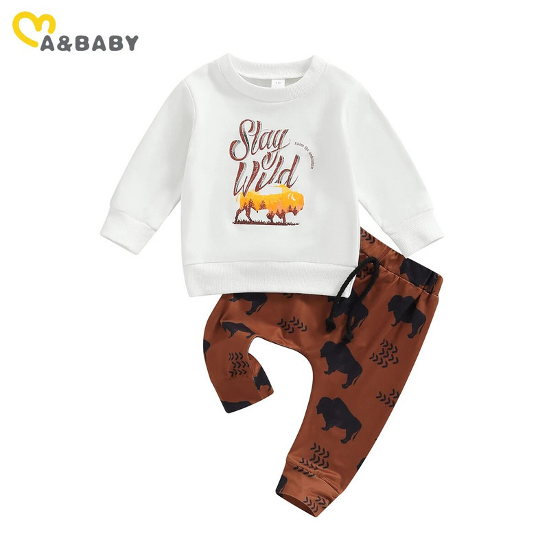 ma&baby 0-3Y Újszülött Kisgyermek Kisbaba Fiúk Lányok Ruhakészlet Cowboy Tehén Levelek Felsők Nadrágok Őszi Tavaszi Ruházat Felszerelések
