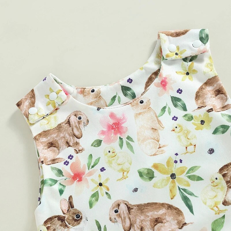 Húsvéti Nyári Fiúk Lányok Ujjatlan O Nyak Nyúlmintás Virágos alkalmi nadrágok Jumpsuitek overálok Ruhák