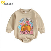 ma&baby 0-24M Halloween μωρό αγόρι κορίτσι Romper Νεογέννητο νήπιο Γράμμα κολοκύθας στάμπα μακρυμάνικο ολόσωμη φόρμα Playsuit Ρούχα