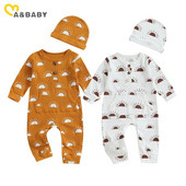 ma&baby 0-18M Νεογέννητο Βρέφος Βρέφος Κοριτσάκι Ολόσωμη φόρμα ηλίου με τύπωμα κουμπί Μακρυμάνικο ρόμπα τσέπης + καπέλο φθινοπωρινά ανοιξιάτικα ρούχα