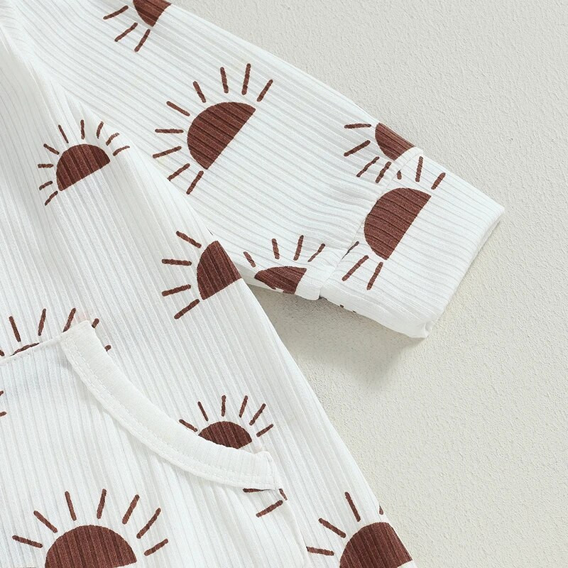 ma&baby 0-18M újszülött csecsemő baba fiú lány jumpsuit Sun Print Gomb hosszú ujjú zsebnadrág + sapka őszi tavaszi ruházat