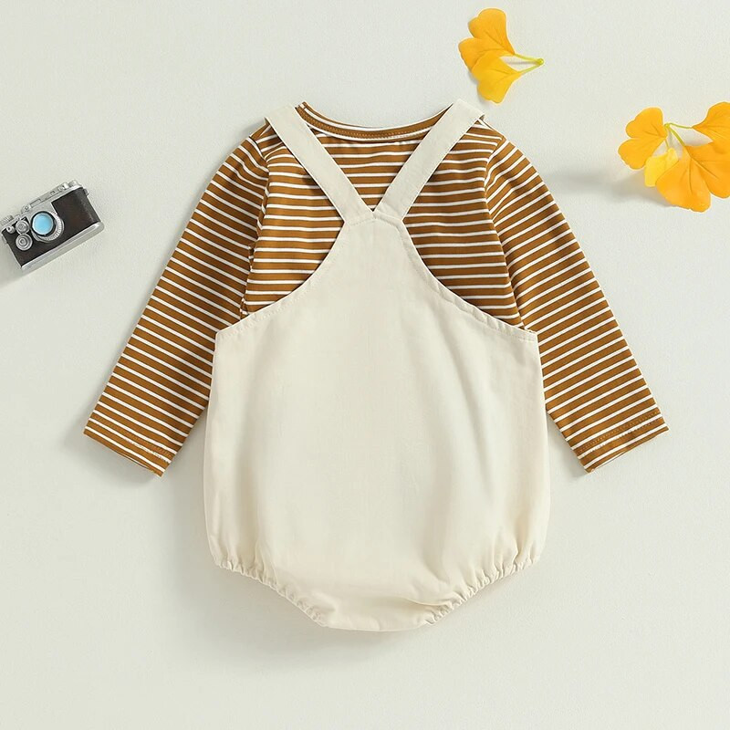 Tipegő lányok 2 részes ruházat, csíkos hosszú ujjú ing és aranyos rajzfilm, kutyanadrágos nadrág, nyári ruha szett