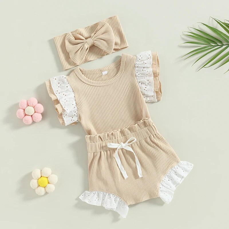 3 db csecsemő baba lány nyári ruhák fodros csipke rövid ujjú fodros felsők és rövidnadrágok nyári ruhák ruházati készletek