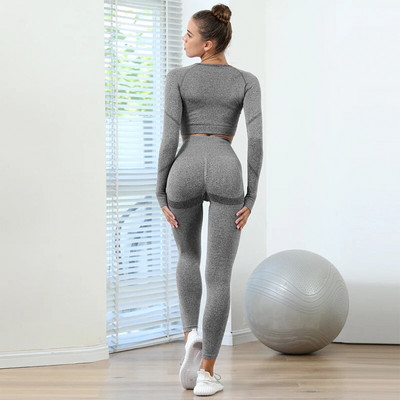 SALSPOR női fitnesz jóga öltöny sport tornaterem hosszú ujjú csípőnadrág edzés 2 db szett Ruhák női együttes sport kerékpáros ruházat