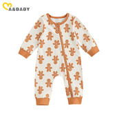 ma&baby 0-18M Χριστουγεννιάτικο νεογέννητο μωρό κοριτσάκι Ολόσωμη φόρμα για αγόρι με μακρυμάνικο μελόψωμο άντρας τύπωμα Romper Χριστουγεννιάτικες στολές